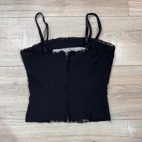 Y2K‎ Leopard Lace Ruffle Black Cami Corset Like Tank Top Boho USA Made XXS XS - Picture 3 of 7